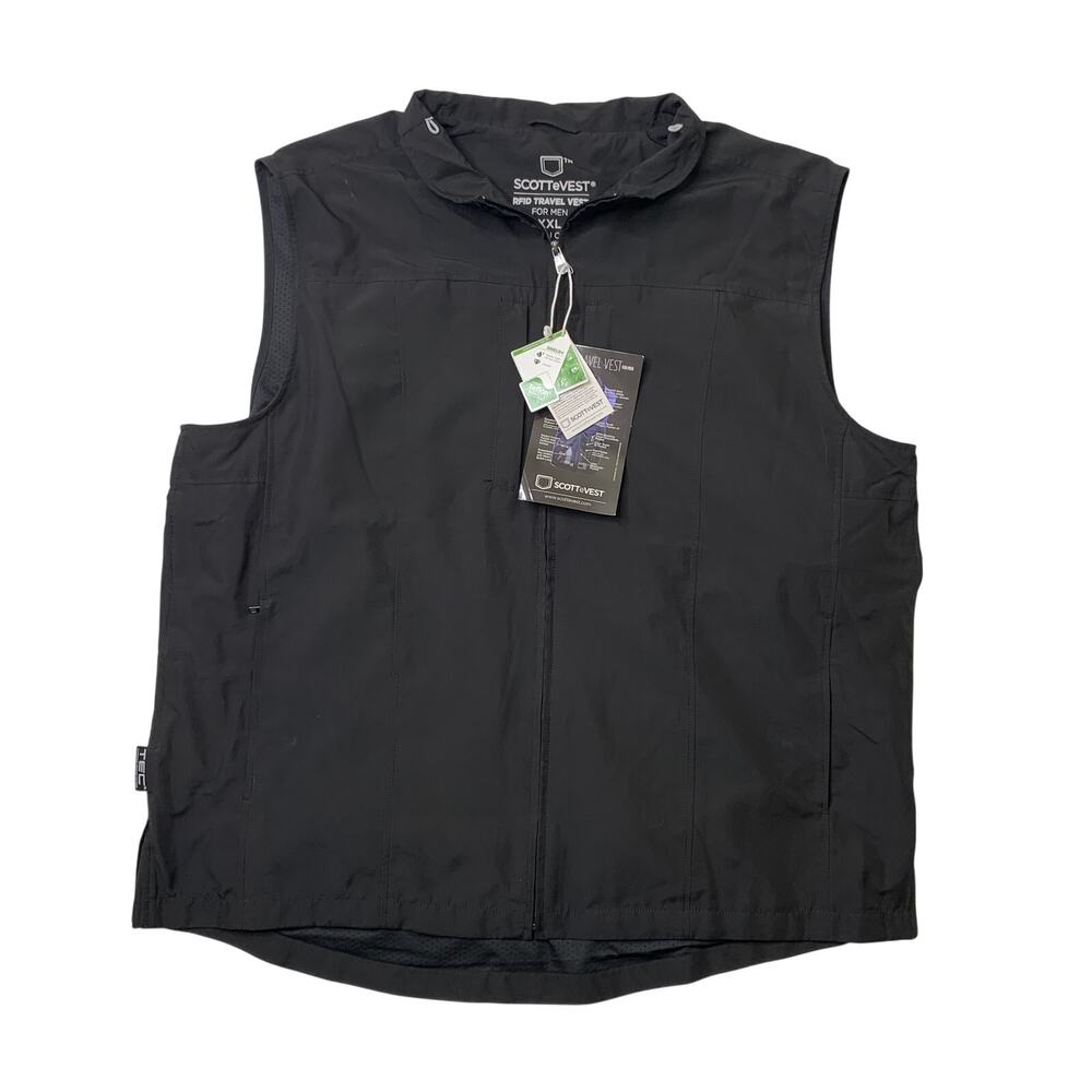 Scottevest Vest Mens 2XL Black RFID Travel Utility Tech Pockets Full Zip Vented